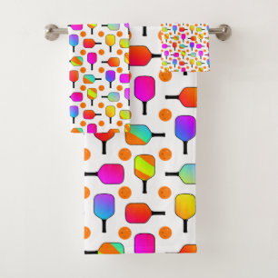 Pickleball Paddles and Orange Pickleball Colourful Bath Towel Set