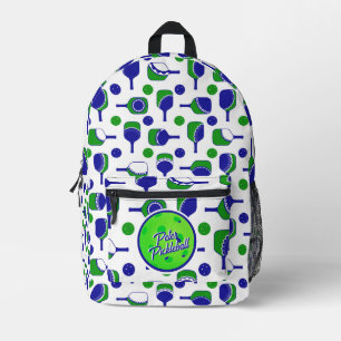 Pickleball Paddles Balls Blue Green Personalised Printed Backpack