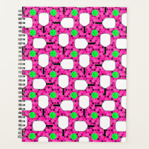 Pickleball Paddles Green Balls on Magenta Fun Planner