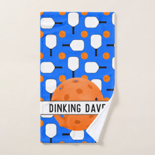 Pickleball Paddles Orange Balls Blue Personalised Hand Towel