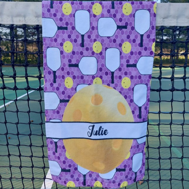 Pickleball Paddles Personalised Purple and Yellow Hand Towel (Creator Uploaded)