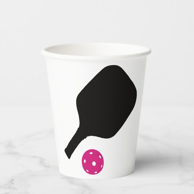 Pickleball paddles & pink balls paper cups (Front)