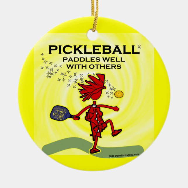 Pickleball Paddles Well With Others Ceramic Tree Decoration (Front)