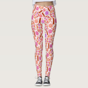 Pickleball Paddles with Retro Flowers Pattern Leggings