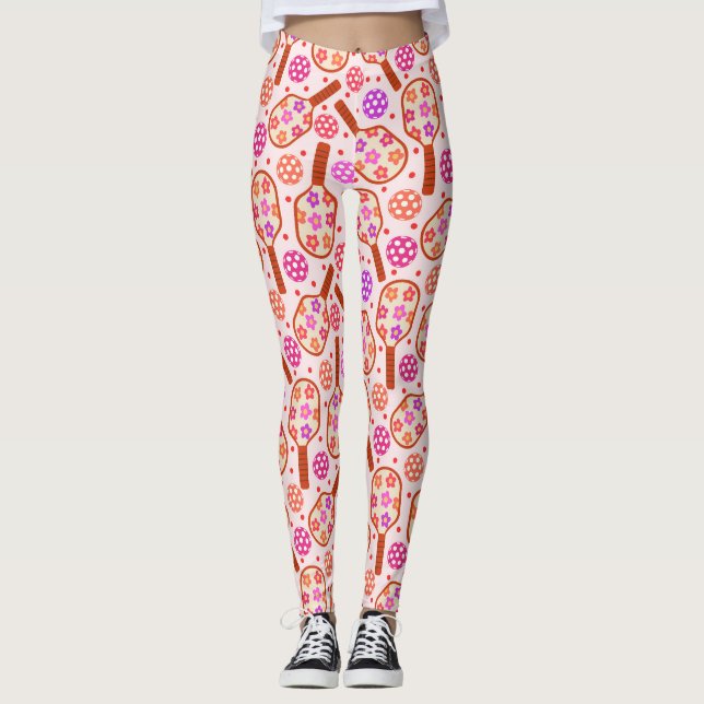 Pickleball Paddles with Retro Flowers Pattern  Leggings (Front)