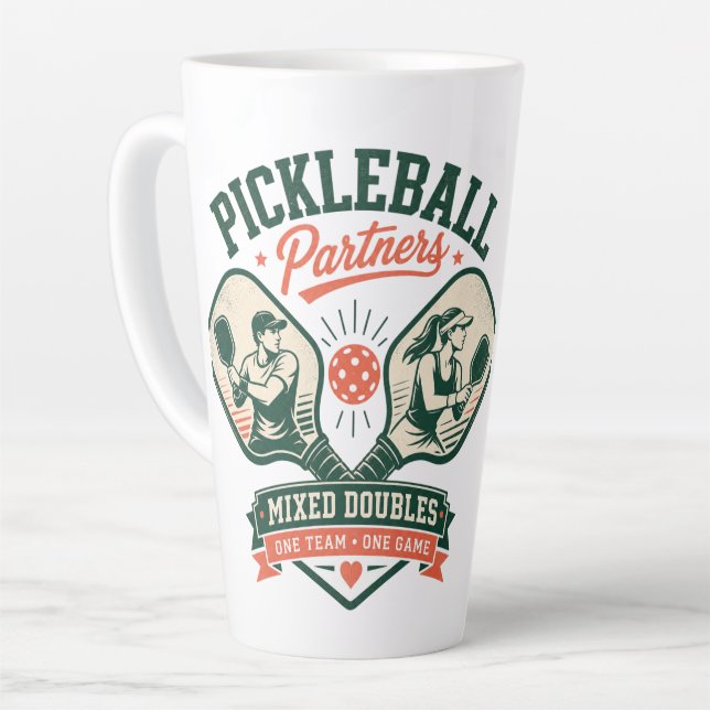 Pickleball Partners Mixed Doubles Latte Mug (Left Angle)