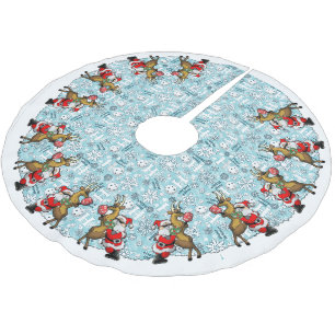 Pickleball Partners Santa & Reindeer Sleighing It Brushed Polyester Tree Skirt