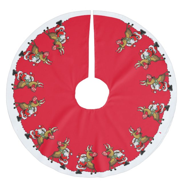 Pickleball Partners Santa & Reindeer Sleighing It Brushed Polyester Tree Skirt (Front)