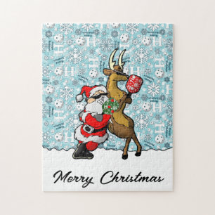 Pickleball Partners Santa & Reindeer Sleighing It Jigsaw Puzzle