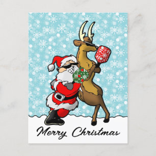 Pickleball Partners Santa & Reindeer Sleighing It Postcard