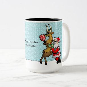 Pickleball Partners Santa & Reindeer Sleighing It Two-Tone Coffee Mug