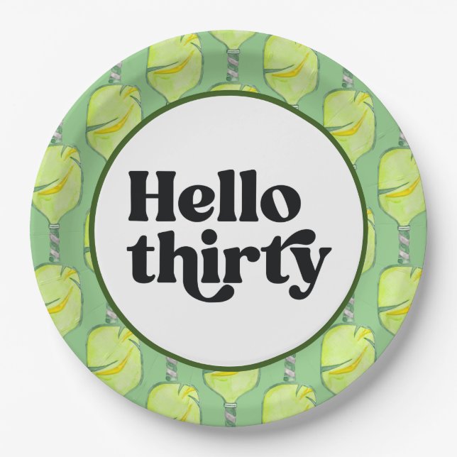 Pickleball Party 30th Birthday with Beer Paper Plate (Front)