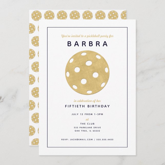 Pickleball Party Chic Gold Black Party Invitation (Front/Back)
