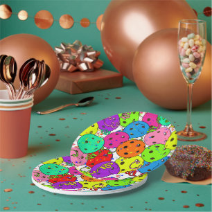 Pickleball Party Confetti and Pickleball Balloons Paper Plate