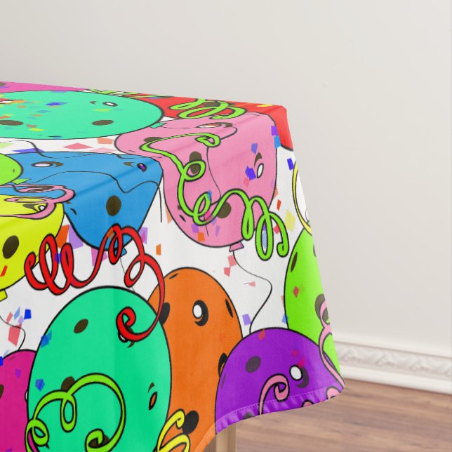 Pickleball Party Confetti and Pickleball Balloons  Tablecloth (In Situ)