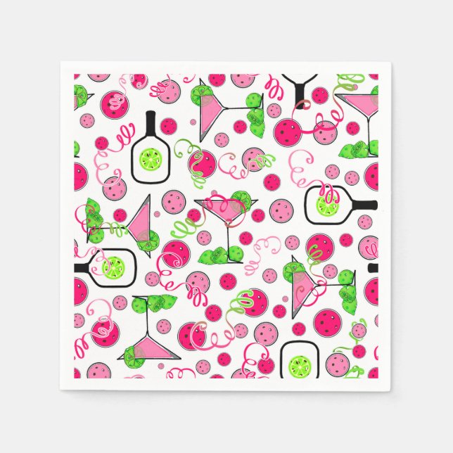 Pickleball Party Cosmo Cocktail Pink and Green Napkin (Front)