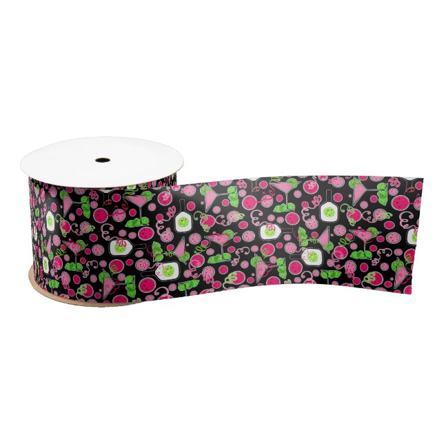  Pickleball Party Cosmo Cocktail Pink and Green Satin Ribbon (Spool)