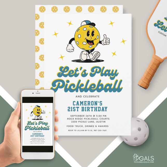 Pickleball Party Funny Pickleball Cartoon Mascot Invitation (Creator Uploaded)
