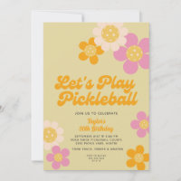 Pickleball Party Groovy Retro Pink Orange Flowers 