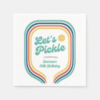 Pickleball Party Let's Pickle Retro Rainbow Stripe
