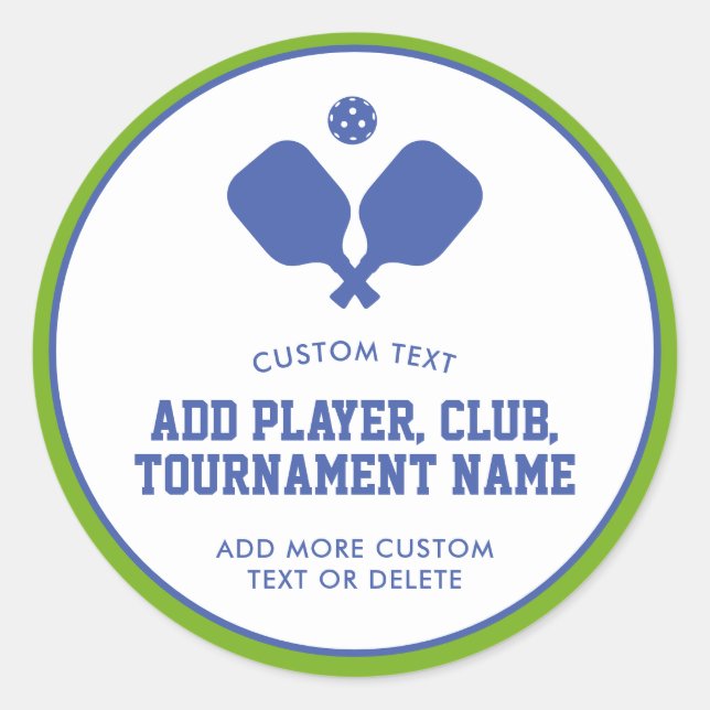 Pickleball Party Paddles Blue Green Custom Classic Round Sticker (Front)