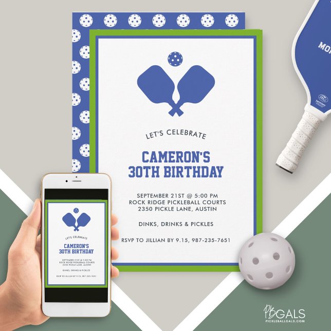 Pickleball Party Paddles Blue Green Custom Invitation (Creator Uploaded)