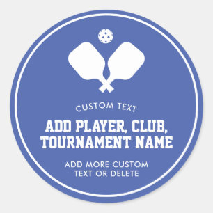 Pickleball Party Paddles Blue White Custom Classic Round Sticker