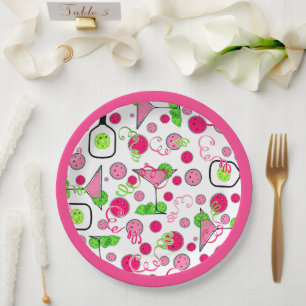 Pickleball Party Pink Cosmo Cocktails Green Limes Paper Plate