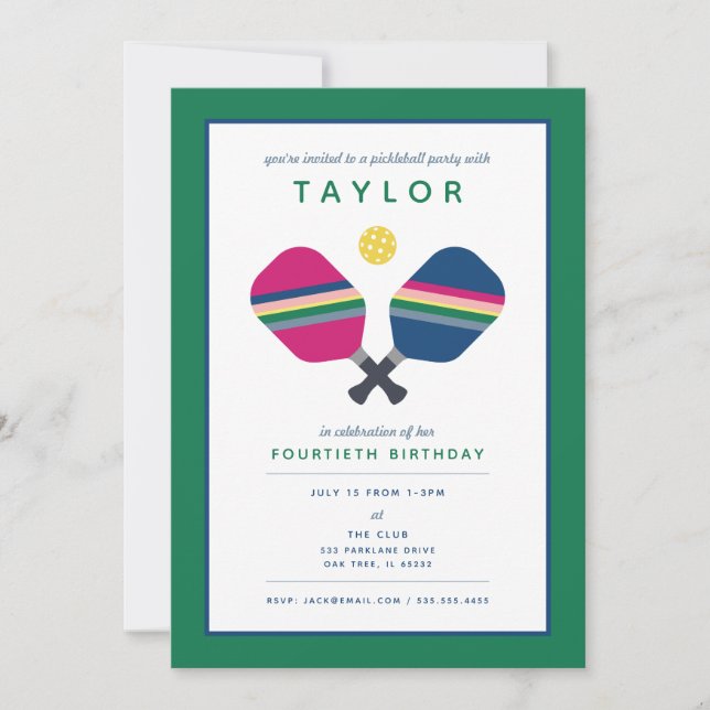 Pickleball Party Sports Blue Green Invitation (Front)