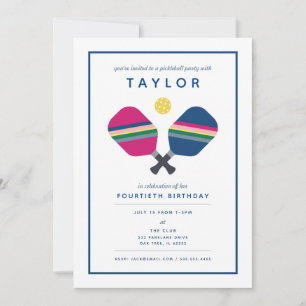 Pickleball Party Sports Blue Green Invitation