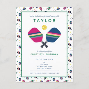 Pickleball Party Sports Blue Green Invitation Post Postcard