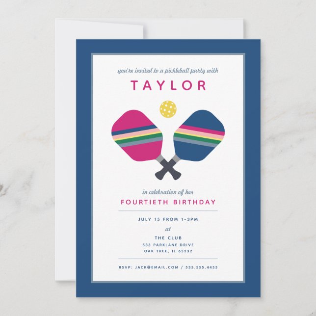 Pickleball Party Sports Blue Green Pink Invitation (Front)