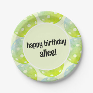 Pickleball Party Sports Green Custom Name Paper Plate