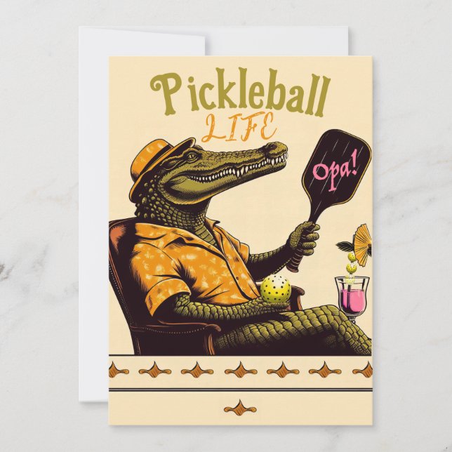 Pickleball Party Tournament Invitations Crocodile (Front)