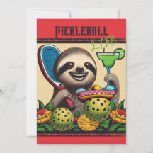 Pickleball Party Tournament Invitations Sloth
