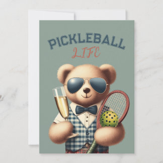 Pickleball Party Tournament Invitations Teddy Bear