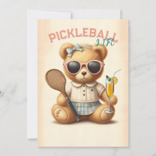 Pickleball Party Tournament Invitations Teddy Bear