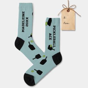 Pickleball Pattern Paddle Ball Teal Personalized Socks