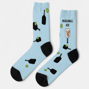 Pickleball Pattern Pet Photo Blue Personalised Socks