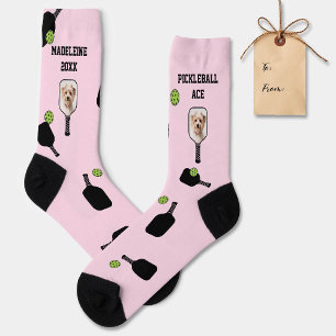 Pickleball Pattern Pet Photo Pink Personalized Socks