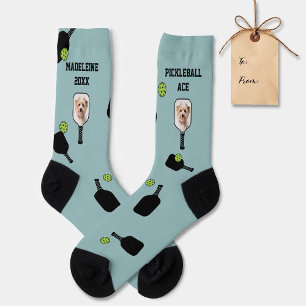 Pickleball Pattern Pet Photo Teal Personalised Socks
