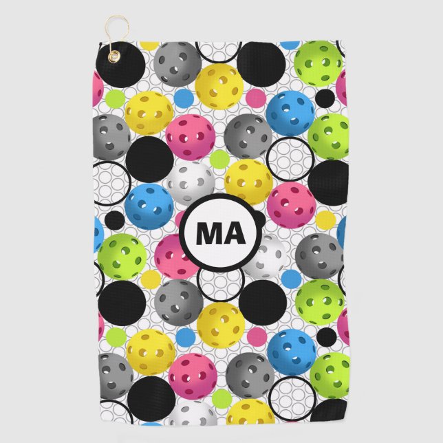 Pickleball Pattern Pink Initials Sweat Towel (Front)