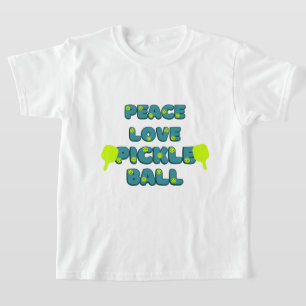 Pickleball Peace and Love with blue text  T-Shirt