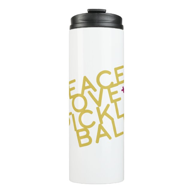 Pickleball Peace and Love Yellow Thermal Tumbler (Front)