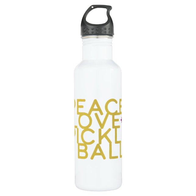 Pickleball Peace and Love Yellow Water Bottle (Front)