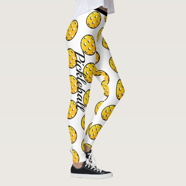 Pickleball Personalise Leggings White Yellow (Right)