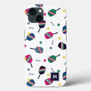 Pickleball Personalised Monogram Blue Green Pink iPhone 13 Case