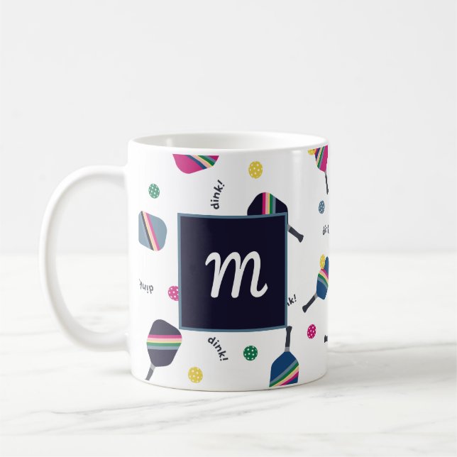Pickleball Personalised Monogram Blue Green Pink Coffee Mug (Left)
