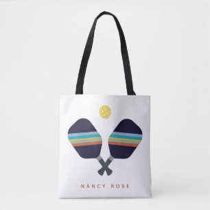 Pickleball Personalised Name Striped Paddles Tote Bag
