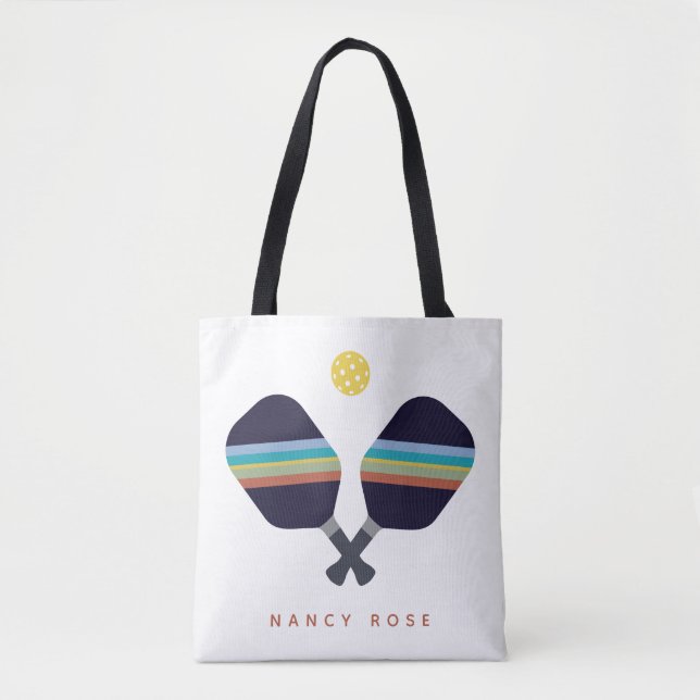 Pickleball Personalised Name Striped Paddles Tote Bag (Front)